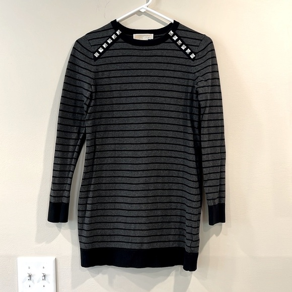 🔥Michael Kors Black and Gray Striped Sweater Dress with Stud Accents🔥 - Picture 1 of 6